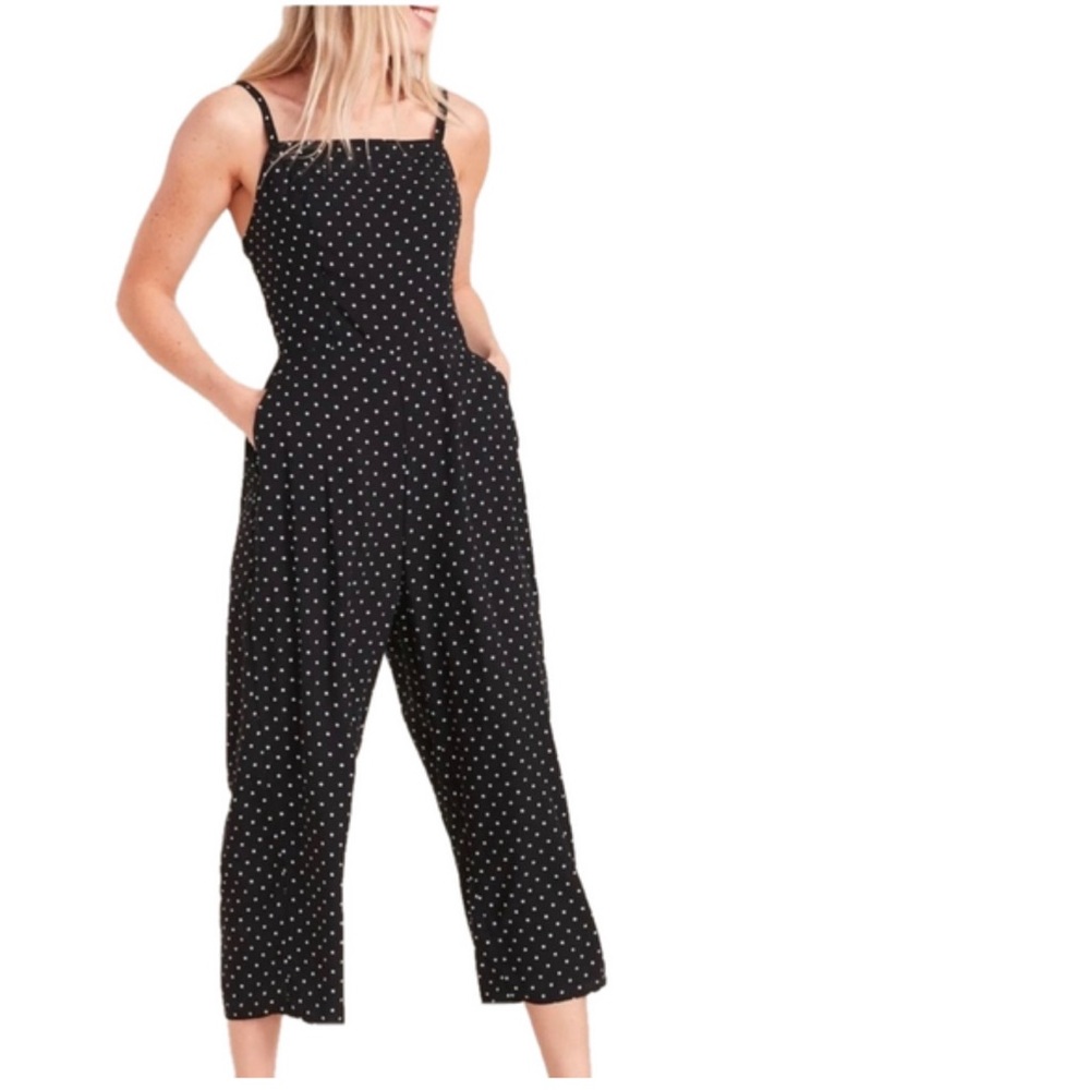 Old navy black white cropped polka dot rayon jumpsuit size xs